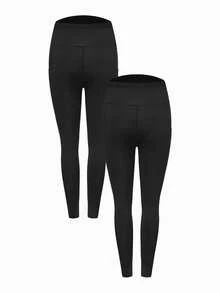 Modmama 2 Stücke Umstandsleggings mit hoher Dehnbarkeit und Taschen - Schwarz - Übersicht 13