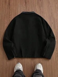 SWAVVY 标准尺寸男士时尚刺绣拼布长袖夹克 - 黑色 - 查看 2