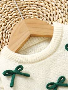 SHEIN Vintaside Kids 2pcs Baby Girls Sweater Set: White Round Neck Bow Decor Top + CoffFlared Pantsnts, Sweet & Fashionable Winter Baby Clothes Sets Baby Set Autumn Winter Season Baby Girl Sweaters Set Green And White Outfit For Baby Girl Autumn And Winter Two Pieces Suit Baby Girl Warm Sets Two Pieces Sets Baby Set Autumn Winter Season Baby Knitwear Baby Clothes Girl Fall Sweater Knit - Dark Green - View 7