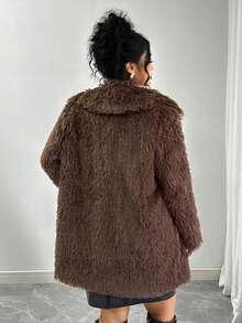 SHEIN Plus Size Women Faux Fur Coat - Coffee Brown - View 2