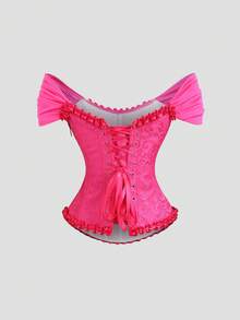 SHEIN Unity 女士优雅提花交叉后背吊带背心，夏季 - 玫紅色 - 查看 2