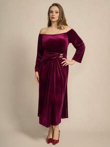 Modelyn Váy thường ngày thắt eo thanh lịch cỡ lớn cho nữ - Màu Đỏ Sâu - Xem 6