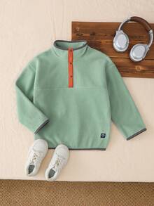 Genkimix Kids Toddler Boys' Textured Stand Collar Long Sleeve Half-Zip Button Sweatshirt, Playful Design