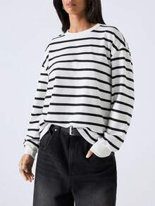 LYSMO 2025 New Arrive Minimalism Winter Striped Print Sweatshirt Graduation,Back To School,Graduation,Teacher For Women,Back To School In Fall/Winter Winter For Women New Year Look And Christmas For Women For Going Out, Streetwear, And Stockholm Style - Black and White - View 4