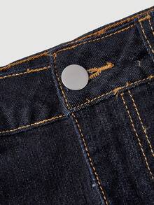 SHEIN MOD 女士休闲水洗撞色拼接牛仔迷你裙 - 深色水洗藍 - 查看 3