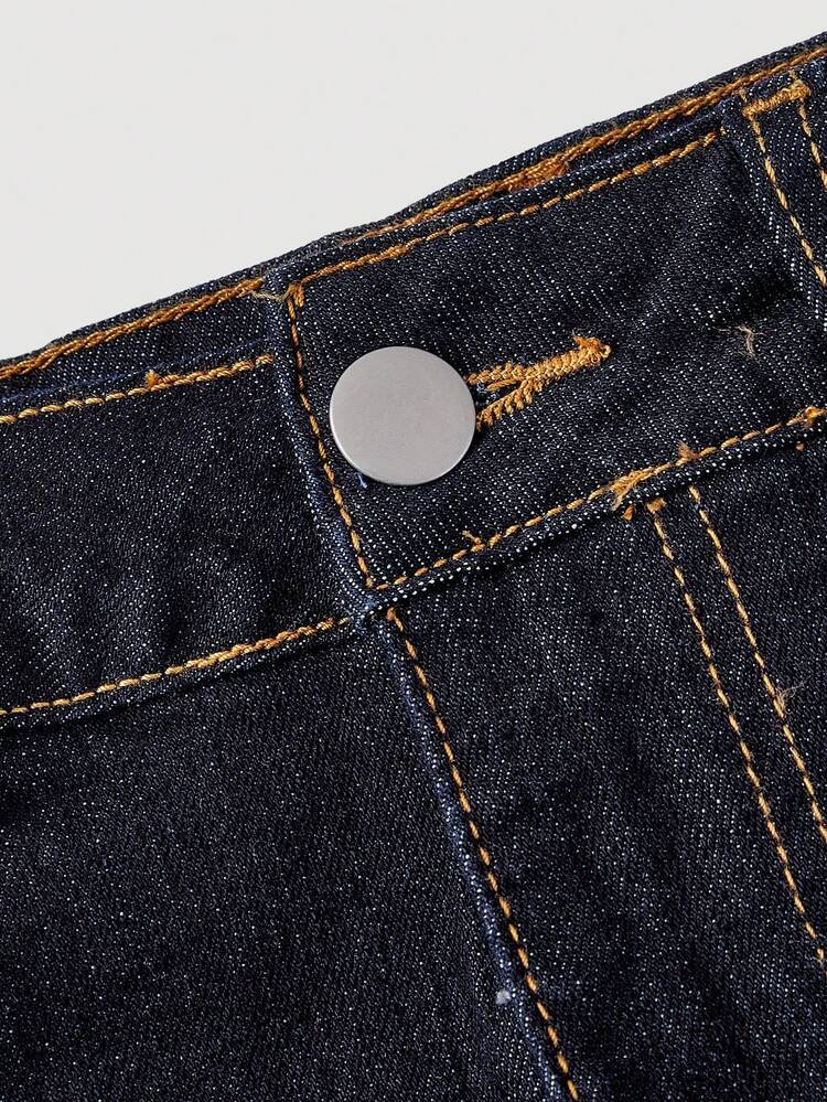 SHEIN MOD Minifalda de mezclilla casual de mujer con bloqueo de color lavado y parches - Azul lavado oscuro - Añade 3