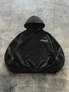 AXEPEAK 男士简约印花长袖连帽衫 - 黑色 - 查看 2