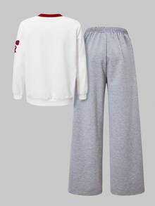 SHEIN ChillGRL 2pcs/Set Casual Teenager Girls' V-Neck Dropped Shoulder Short Sleeve Loose Pants Tracksuit With Numeric Pattern - Black - View 5