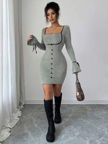 Modelyn 女士系带优雅短裙，秋冬款 - 灰色 - 查看 7