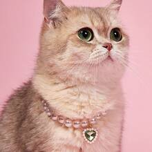 PETSIN 1. 优雅女士心形宠物珍珠项链，小猫项圈，小狗心形水晶吊坠，泰迪熊颈部装饰饰品，适合猫咪佩戴 - 彩色 - 查看 4