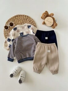 新生男宝宝可爱卡通图案针织长袖卫衣裤套装，秋冬款 - 彩色 - 查看 2