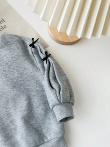 SHEIN Babygirl 可爱休闲百搭灰色针织蝴蝶结长袖运动衫