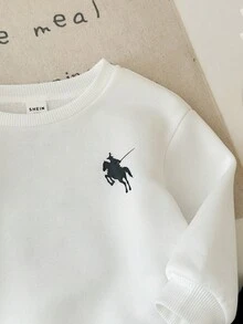 Babygirl 可爱针织印花卫衣和松紧腰裤套装，秋冬 - 黑與白 - 查看 12