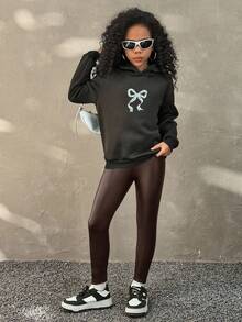 Coolane Kids Tween Girls' Winter Thermal Lined Faux Leather Leggings,Christmas,New Year,Thanksgiving ,Chic,Brown - Coffee Brown - View 2