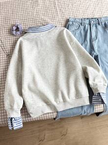 SHEIN 少女时尚休闲两用翻领长袖套头衫秋季服装 - 彩色 - 查看 2