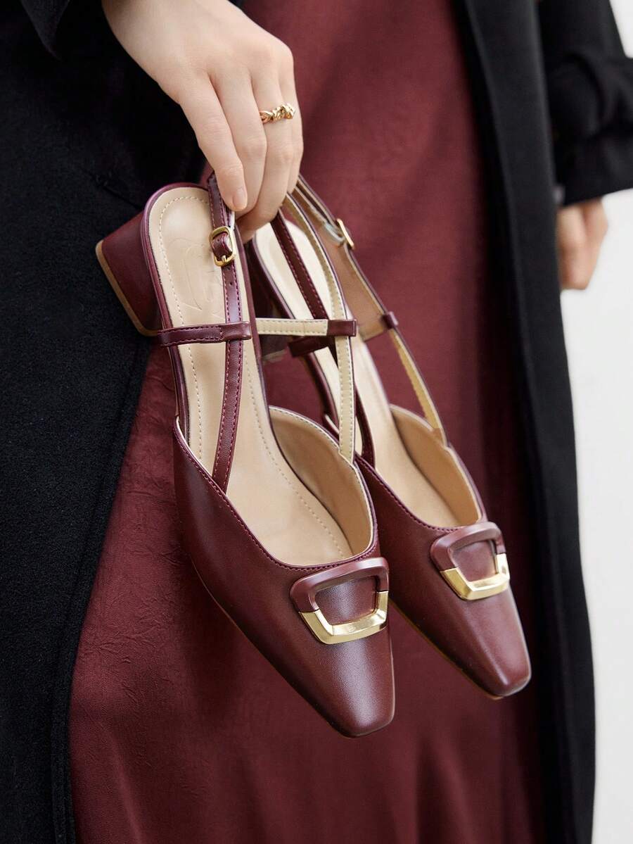 CUCCOO BIZCHIC Escarpins à bout pointu et talon épais couleur café, talons hauts fermés élégants pour femmes, convenant pour les déplacements quotidiens, le travail et les tenues de bureau - Marron - Voir 1