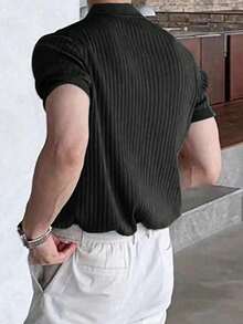 Manfinity Homme Camisa polo de manga corta de unicolor casual/de negocios para hombres - Negro - Ver 2