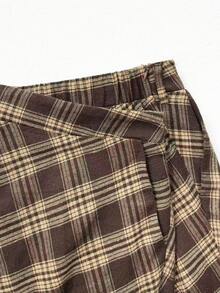 EMERY ROSE Plus Size Plaid Skirt With Pockets - Coffee Brown - View 5