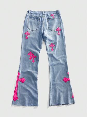 Street Life Jeans de mezclilla con bordado de cruz y capas