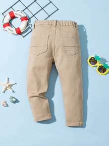 Toddler Neutral Street Casual Elastic Waist Cargo Baggy Jeans With Flat Pockets