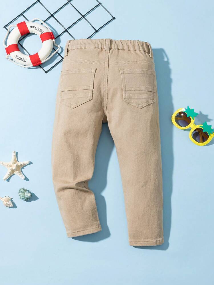Toddler Neutral Street Casual Elastic Waist Cargo Baggy Jeans With Flat Pockets