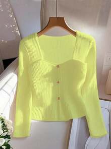GlowEve Women's Fashionable Business Casual Solid Color T-Shirt - Light Yellow - View 1