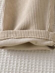 SHEIN Playful Pals 男宝宝0-3岁卡其色字母刺绣灯芯绒连体裤，适合外出、休闲、生日派对