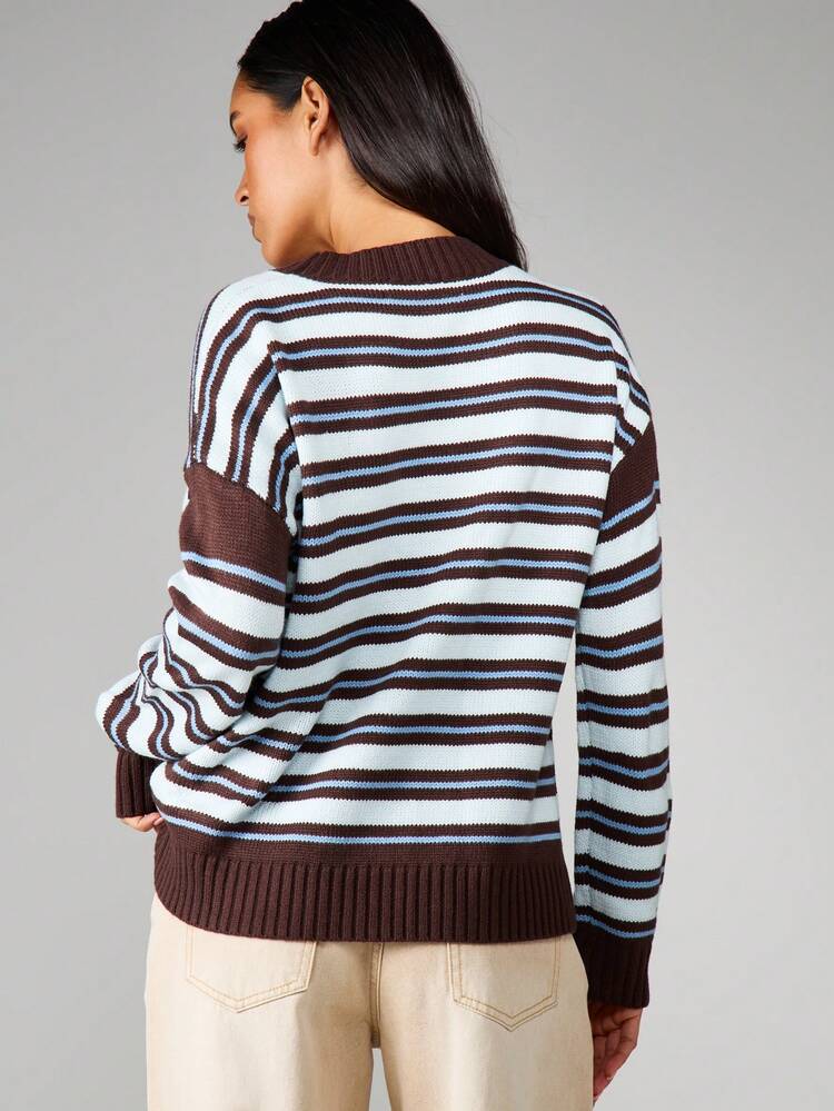 MISSGUIDED Oversized Horizontal Striped Crew Neck Long Sleeve Knit Sweater For Women Winter Fall
