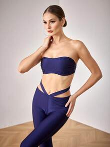Menodora SHEIN Sport Trang phục khiêu vũ Latin tối giản màu trơn dành cho nữ - Màu xanh hải quân - Xem 6