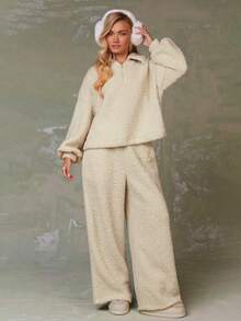 Athîral Women's Fleece Jacket With Embroidered Letter, Regular Fit, Autumn/Winter - Beige - View 4