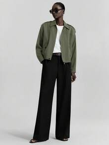 Ontre Women's Loose Short Jacket, Urban Chic, Commuting, Business Casual, Autumn/Winter - Army Green - View 6