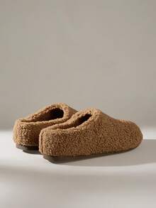 Solecia Women's Slip-On Slippers, FlatClosed Toee Mules Slouchy Slip On Wear, Fluffy Fur Slides, Autumn/Winter - Coffee Brown - View 4