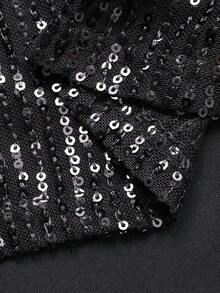 Livesso Elegante vestido largo con lentejuelas negras y cintura ceñida, adecuado para Año Nuevo, Navidad, boda, fiesta, ocasiones formales, carnaval y vestido brillante - Negro - Ver 7