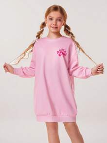 My Little Pony X SHEIN 女童卡通可爱图案针织宽松落肩连衣裙，秋冬