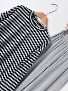 Rusticease Women's Casual Striped Top And Solid Color Pants 2 Pieces Set, Autumn Winter Clothes For Women Clothes For New Year  Winter Clothes For Women Vacation Outfits Women Elegant Women's Set