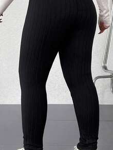 SHEIN EZwear Quần legging cạp cao màu đen đa năng thường ngày cỡ lớn - màu đen - Xem 6