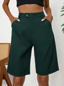 Aveloria Modichic Women's Casual Slant Pocket Bermuda Shorts - Dark Green - View 1