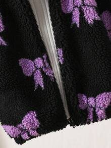 SHEIN Süße Baby-Mädchen Schleife Dekor Fleece Stehkragenjacke, lässig & vielseitig für Herbst/Winter - Schwarz - Übersicht 4