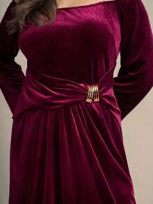 Modelyn Váy thường ngày thắt eo thanh lịch cỡ lớn cho nữ - Màu Đỏ Sâu - Xem 3