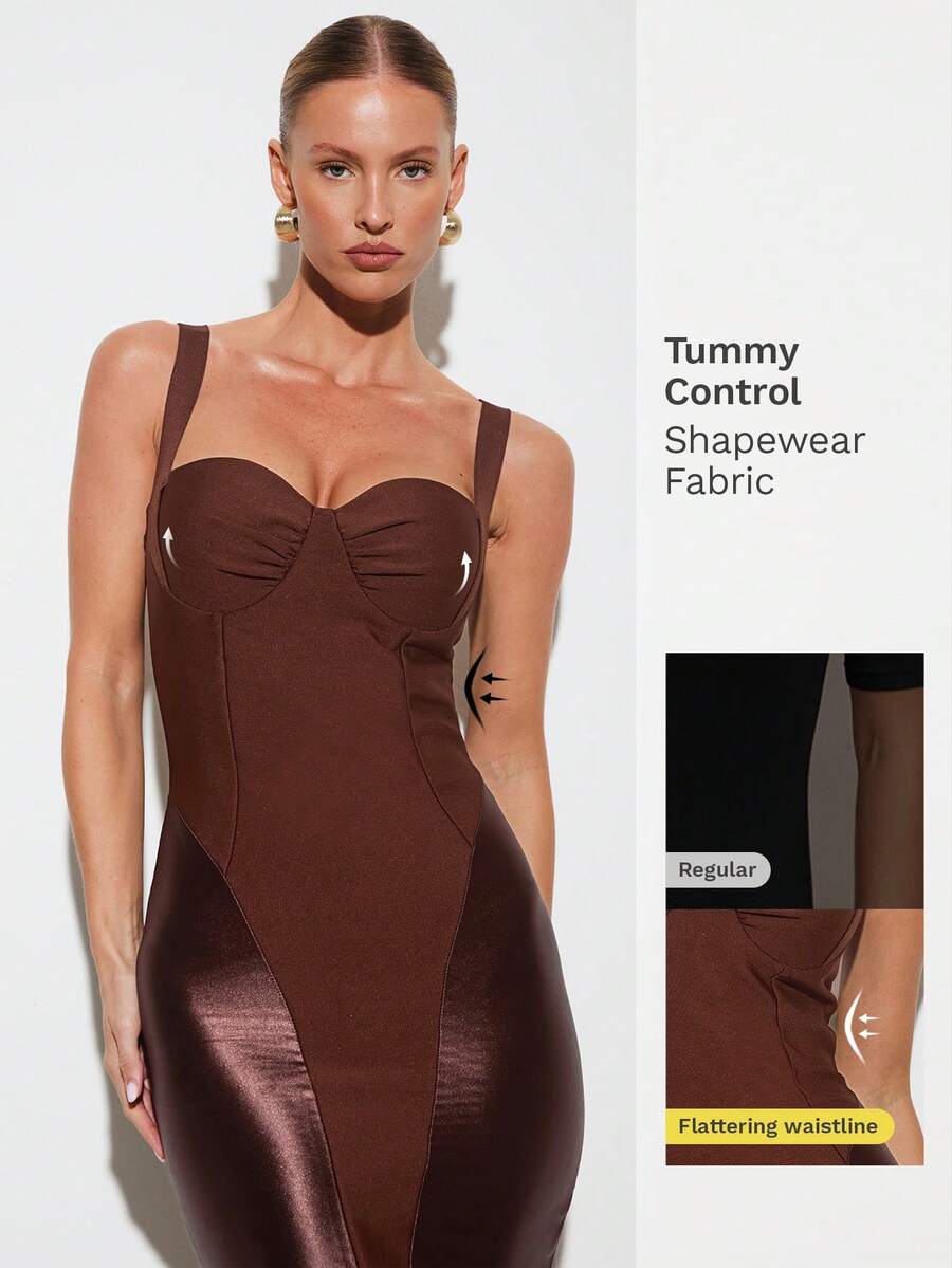 Nuvra Robe de soirée moulante à bretelles fines sans manches en tricot, pour le printemps/été