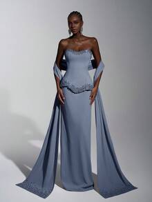 Elitara Elegant & Luxurious Women's Formal Evening Gown (Heavily Embellished) - Blue - View 1