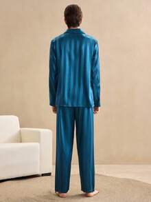 EverLounge Faux Silk Jacquard Men's Loungewear Set, Winter Clothes - Green - View 2