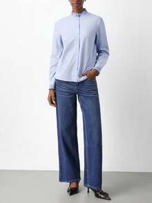 Maija Women's Pleated Collar Long Sleeve Single-Breasted Shirt, Suitable For Christmas Party Season, Women's Winter , Fall Winter 2025 Women , Christmas , Christmas For Women, New Year, New Year , Elegant Party Thanksgiving Shirt , Elegant Party Shirt, Beach For Women, Elegant , Light Blue Shirt