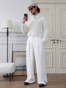 HUEFORM 男士 Old Money Polo 衫，针织弹力面料，适合男士冬季日常外出和通勤穿着，长袖上衣 - 米色 - 查看 5