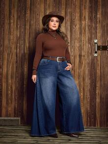 EMERY ROSE 大码女式休闲直筒无弹力深蓝色牛仔裤，秋冬 - 深色水洗藍 - 查看 3