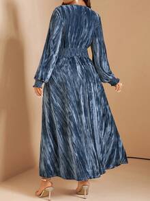 Comfylo Váy midi xếp ly nhung cỡ lớn - Màu xanh lam - Xem 2