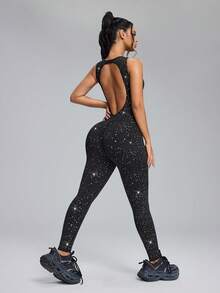 Innovista Stylowy i seksowny kombinezon z odkrytymi plecami i cekinami, damski błyszczący kombinezon z cekinami – luksusowy, błyszczący, elastyczny kombinezon z wbudowanym biustonoszem i wyjmowanymi wkładkami laktacyjnymi, oddychający design z odkrytymi plecami, modelujący i modelujący brzuch, najwyższej jakości połyskująca sportowa odzież kompresyjna, odpowiednia do jogi, pilatesu, treningu interwałowego o wysokiej intensywności, jazdy na rowerze i treningu na świeżym powietrzu, codzienna odzież sportowa, odpowiednia na siłownię, do biegania i crossfitu