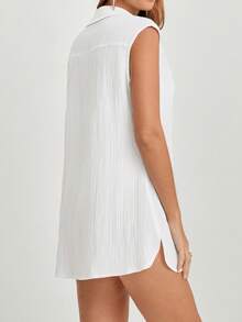 CAJUNI Damen Einfarbiges Kleid mit Umlegekragen und Fledermausärmeln, lässiger Überwurf