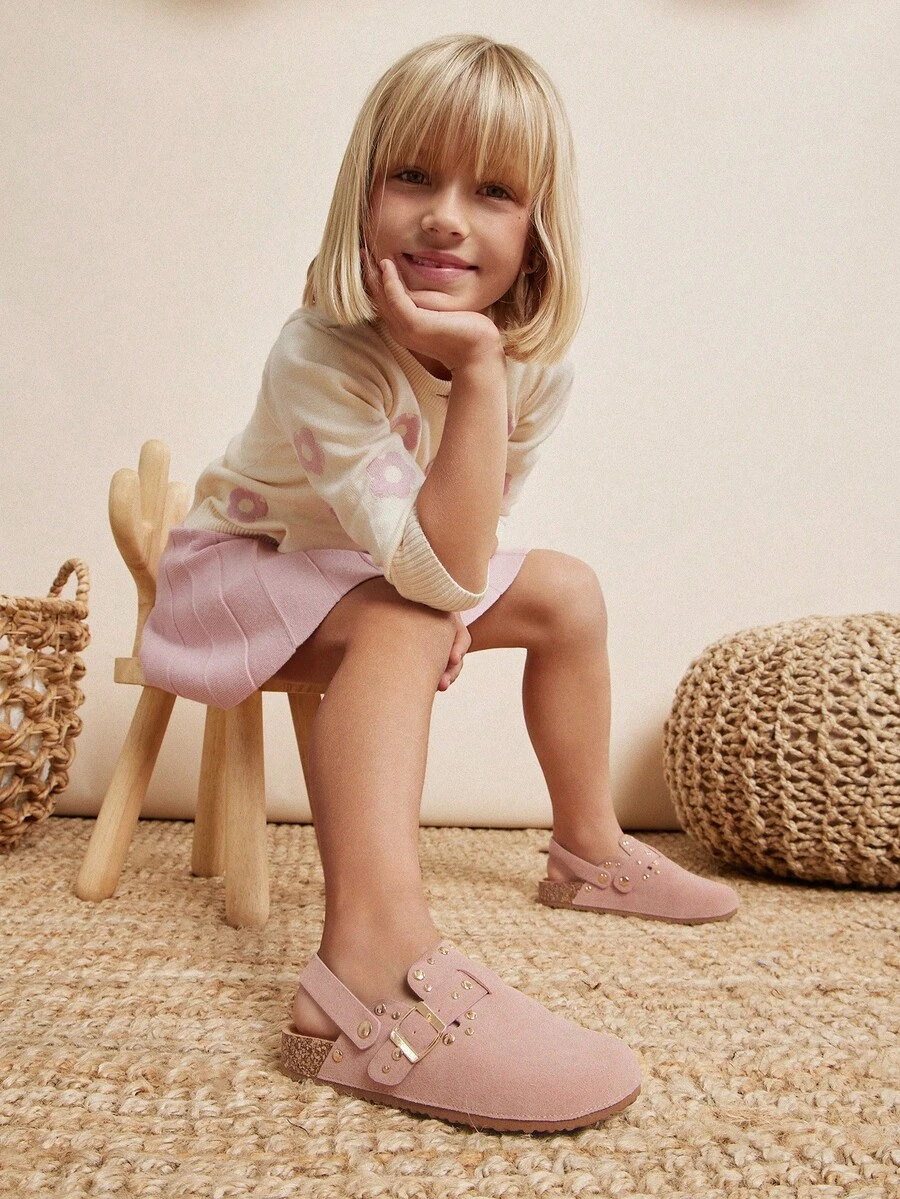 Mini mi #StarryWalk Giày Clogs quai sau bằng da lộn giả màu hồng BS đính đinh tán cho trẻ em – Giày lười mát mẻ cho đôi chân nhỏ nhắn tinh nghịch - Hồng - Xem 1