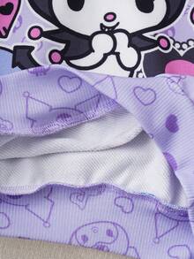 HELLO KITTY AND FRIENDS | SHEIN 年轻女孩甜美休闲宽松浅色印花套头卫衣，紫色 - 紫色 - 查看 7